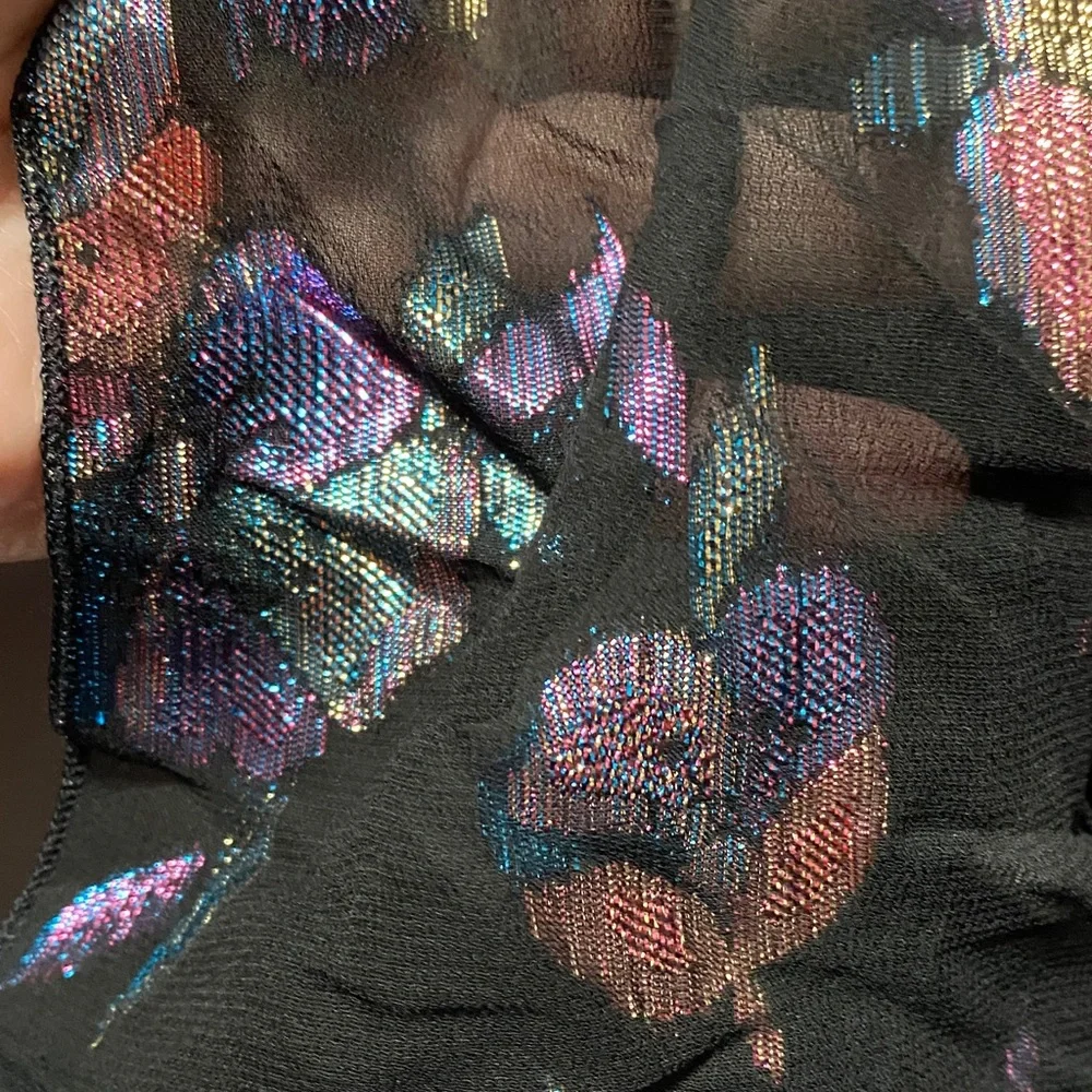 Vintage Amanda Smith 58” x 9” Multi color metallic black Floral Patterned Scarf